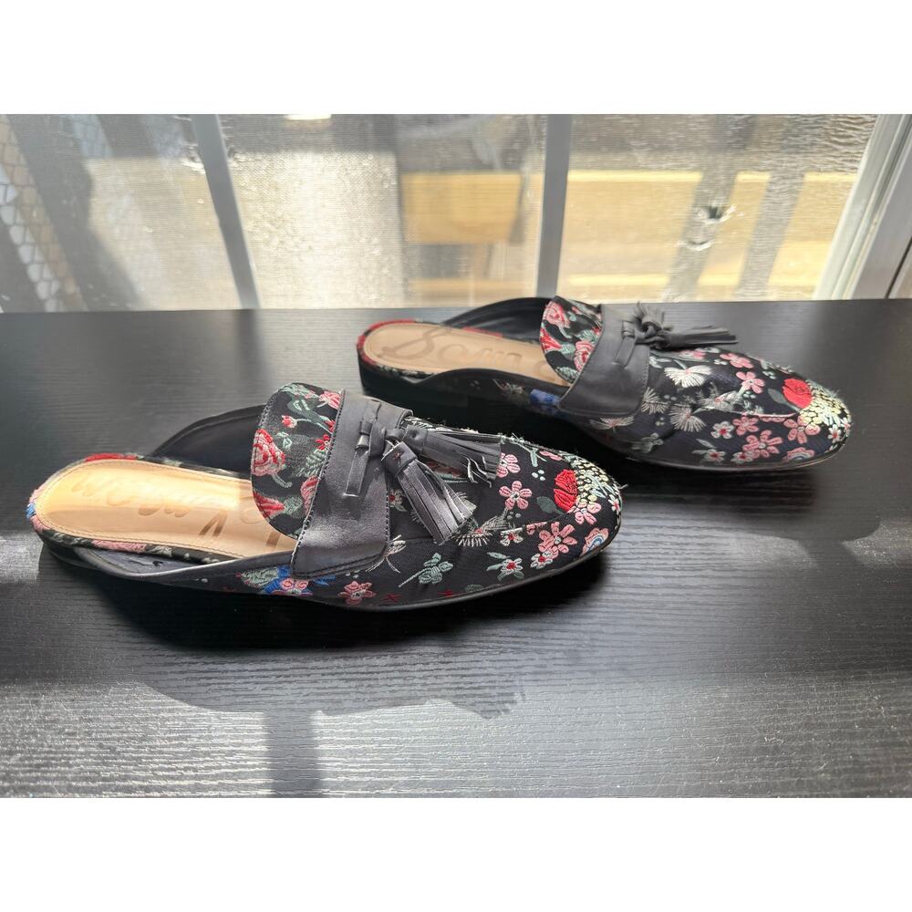 Sam Edelman Floral Embroidered Mule Loafers Tassel Slip On Men’s Size 11 Black - Picture 2 of 8